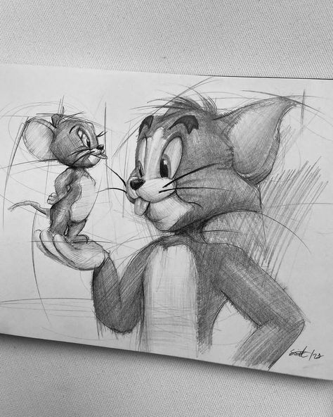 Tom Cartoon, Realistic Sketch, Cartoon Character Tattoos, Pencil Sketch Drawing, Pencil Sketch Images, Cute Disney Drawings, Disney Art Drawings, Art Drawings Sketches Pencil, Tom Jerry