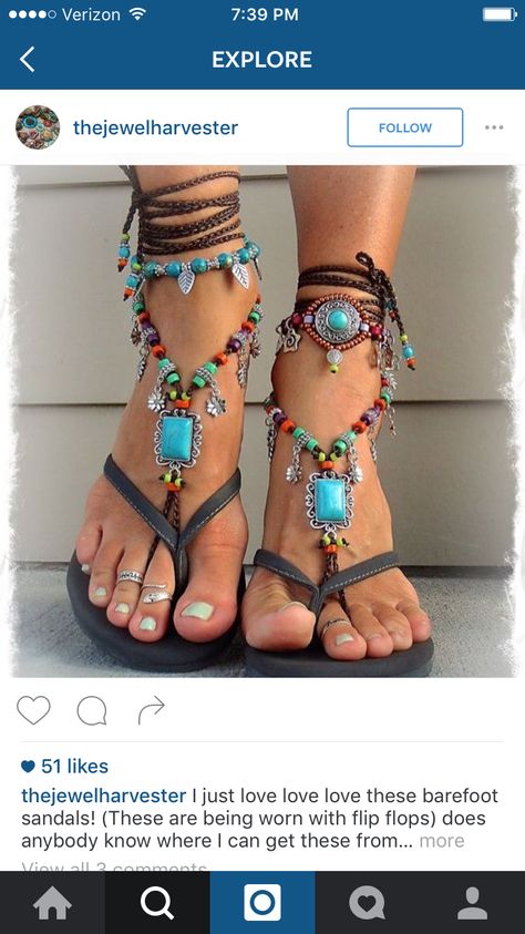 Boho Barefoot Sandals, Festival Sandals, Toe Thong Sandals, Barefoot Sandal, Mode Hippie, Estilo Hippie, Crochet Wedding, Turquoise Boho, Bohol