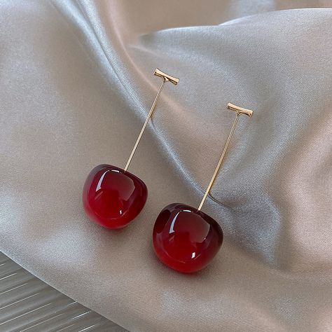 Cherry Drop Earrings, Dangle Earrings Wedding, Cherry Earrings, Food Earrings, Fruit Earrings, Bold Jewelry, Wedding Party Jewelry, Red Cherry, Elegant Pendant