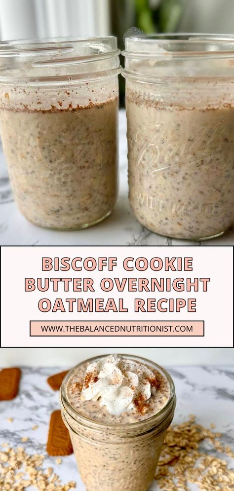 This biscoff cookie butter inspired breakfast is the ultimate overnight oats treat. Cookie butter oatmeal is sweet, nutrient packed, and the perfect morning indulgence. Try this biscoff overnight oats recipe and let me know if you aren't just totally in love. It's drool worthy good! Ww Overnight Oats, Cookie Butter Oatmeal, Overnight Oats Benefits, Biscoff Overnight Oats, Overnight Oats Ideas, Overnight Oats High Protein, Oats Ideas, Recipes Overnight Oats, High Protein Overnight Oats