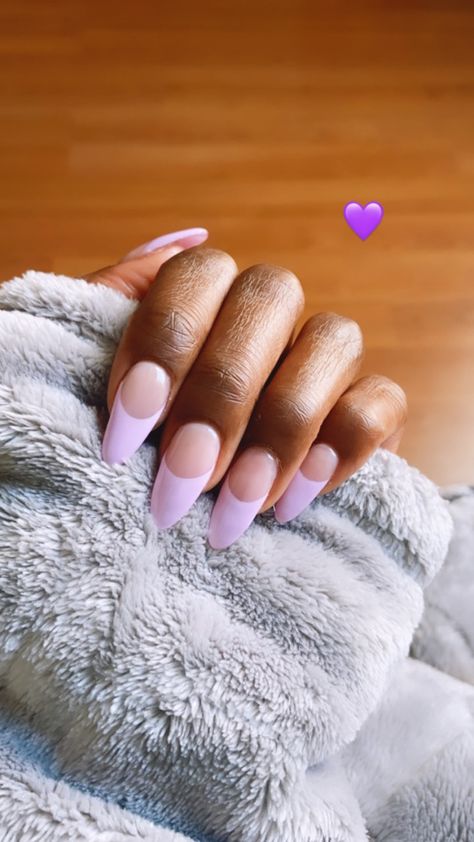 Nails Almond Lavender, Dark Purple French Nails, Lavender French Tips, Lavender French Tip Nails, French Tip Dip, Acrylic French Tip, Light Purple Nails, Posh Nails, Acrylic French