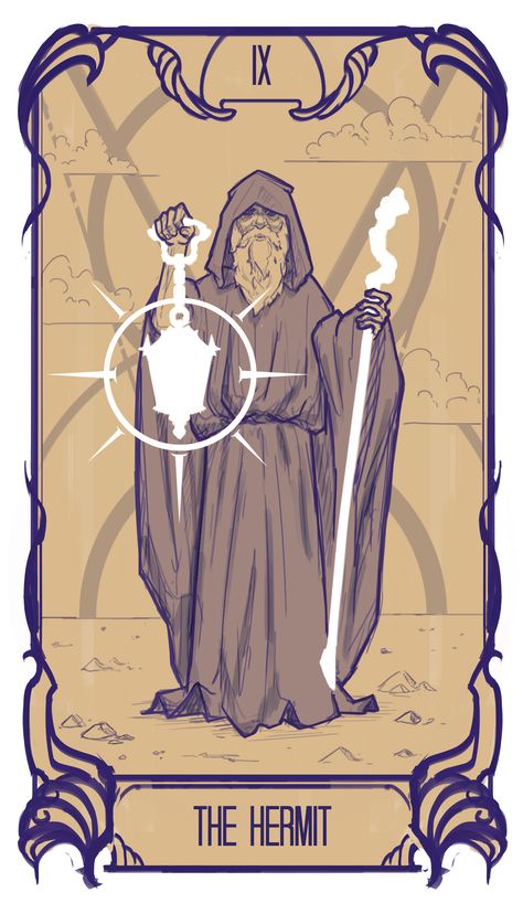 Thomas Hugo Tarot, The Hermit Tarot Card, Hermit Tarot Card, Tarot Card Artwork, Tarot Cards Art Illustration, Hermit Tarot, The Hermit Tarot, Hanged Man, Art Thomas