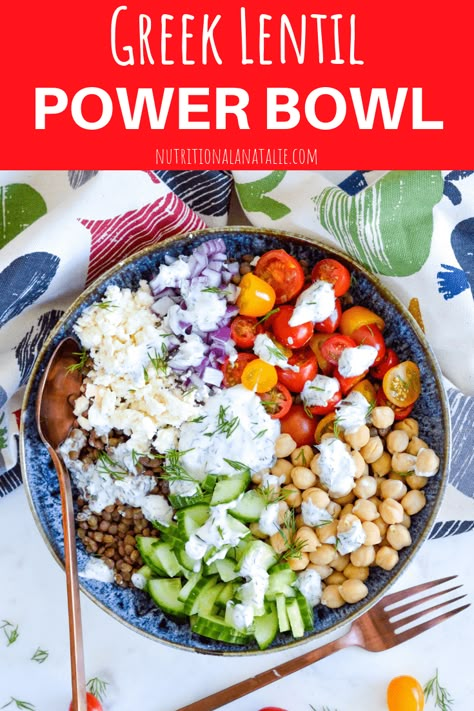 Power Bowl Recipe, Healthy Bowls Recipes, Power Bowl, Yogurt Dressing, Vegetarian Salads, Healthy Bowls, Lentil Salad, Lentil Recipes, Mediterranean Diet Recipes