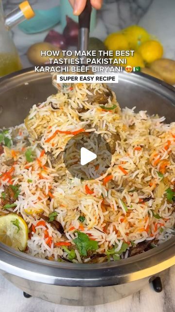 LONDON FOODEE | Halal Food on Instagram: "HOW TO MAKE THE BEST EASIEST PAKISTANI KARACHI BEEF BIRYANI RECIPE 😍🇵🇰!! This is the easiest beef Biryani recipe! There are many different methods to make a Karachi Beef Biryani but this is the way I like to do it as the longer it’s left to marinate, the faster it cooks. INGREDIENTS: - 1 cup oil (or ghee) - 1 kg beef - 4 onions (2 is for garnish) - 300g crushed tomatoes (or passata) - 3/4 cup yogurt (preferably sour) - 3 tbsp vinegar - 1 packet biryani masala (Karachi Biryani version) - 3 tbsp ginger-garlic paste - 2 cups basmati rice (parboil them) - ½ bunch coriander (½ is for garnish) STEPS: 1. Marinate beef in biryani masala, yogurt, vinegar. Leave to marinate for 3+ hours, overnight is ideal. 2. Heat the oil in a deep pan over medium heat Karachi Biryani, Beef Biryani Recipe, Beef Biryani, Biryani Masala, Pakistan Food, Gosht Recipe, Deep Pan, Indian Recipe, Marinated Beef