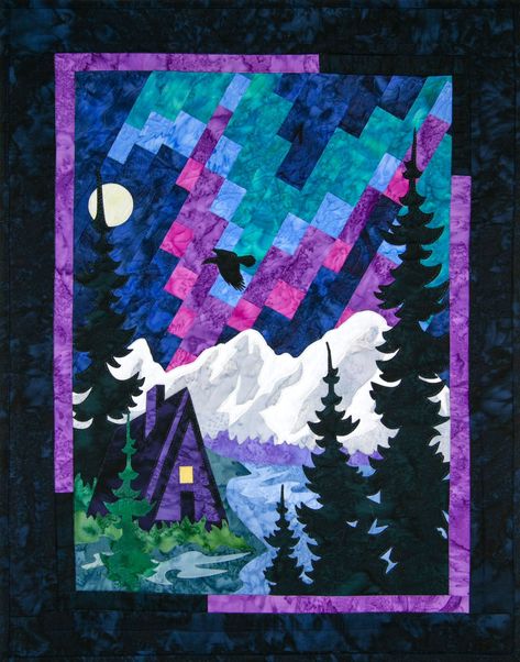 Summit Lake Laser Cut Kit Northern Lights Quilt Pattern, Northern Lights Quilt, Northern Lights Quilts, Lake Pattern, Laser Cut Fabric, Themed Quilts, Applique Techniques, Summit Lake, Fusible Applique