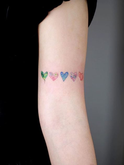 Tiny Hearts Tattoo, Tiny Heart Tattoo, Watercolor Heart Tattoos, Hearts Tattoo, Tiny Heart Tattoos, Tattoos For Girls, Heart Tattoos, Cool Small Tattoos, E Tattoo