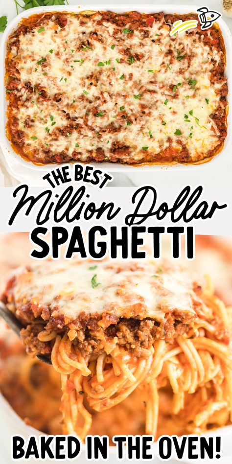 Million Dollar Spaghetti Spaghetti Baked, Spaghetti Ingredients, Spaghetti Recipes Easy, Million Dollar Spaghetti, Baked Spaghetti Recipe, Fancy Appetizers, Spaghetti Dinner, Spaghetti Casserole, Spaghetti Recipe