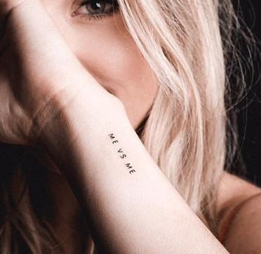 Ideas For Tattoos on Instagram: “Me vs me 😍💕 tag someone that would love @ideasfortatts 💕 • Follow ☛ @ideasfortatts Also Follow ☛ @inkedfet ☛ @inspiration.tatts ☛…” Font Tato, Minimalist Tattoo Meaning, Inspiring Quote Tattoos, Me Vs Me, Romantic Tattoo, Me Tattoo, Full Tattoo, Quote Tattoos, Back Of Neck Tattoo