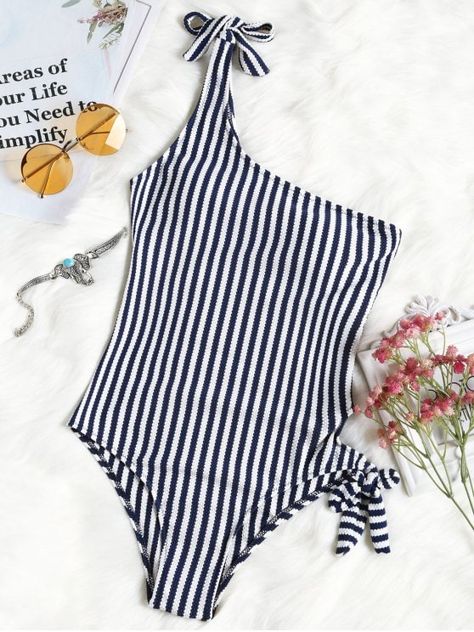 Shop for Tied Striped One Shoulder Swimwear STRIPE: One-Pieces XL at ZAFUL. Only $19.49 and free shipping! Sweatshirt Pattern Free, Sweatshirt Pattern, Swimsuits One Piece, Zaful Swimwear, Dress Modest, Modest Swimsuits, Modest Swimwear, Swimsuits Hot, Cute Bathing Suits