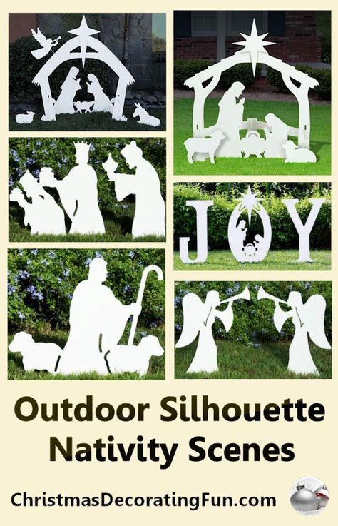 Outdoor Christmas Decorations Nativity, Silhouette Nativity Scene, Church Decorations Ideas, Outdoor Silhouette, Outdoor Nativity Sets, Nativity Scene Diy, Outdoor Nativity Scene, Nativity Silhouette, Outdoor Nativity