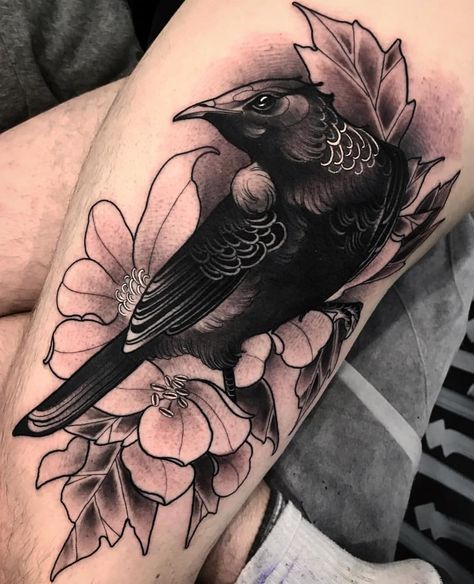 Tim Tavaria on Instagram: “Black and Grey is aways something i like doing. heres a Tui I had the pleasure of doing half way through the year. #flashback…” Tui Bird Tattoo, Tui Tattoo, Bird Tattoo Sleeves, Tui Bird, Black And Grey Tattoo, Bird Tattoo, Grey Tattoo, Birds Tattoo, Vintage Portraits