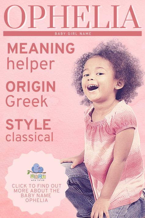 The baby name Ophelia is most well known as the name of one of the main characters in the play “Hamlet.” It actually has must more historic roots than this, however, even dating back to ancient Greece. The name rose over 600 spots in the past 60 years, so it may eventually become one of the most popular names for girls. #girlname #babyname Ophelia Meaning, Ophelia Name, Bible Baby Names, Names For Girls, Unique Girl Names, Greek Names, Middle Names, Baby Names And Meanings, Unique Baby Names