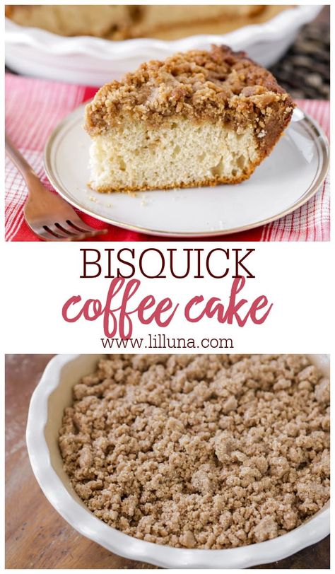 Simple cinnamon & sugar Bisquick Coffee Cake uses a handful of ingredients and comes together quickly in a pinch. #bisquickcoffeecake #coffeecake #cinnmaonstreusel #cinnamoncoffeecake Bisquick Coffee Cake, Bisquick Coffee Cake Recipe, Cream Cheese Coffee Cake, Lil Luna, Cinnamon Coffee Cake, Bisquick Recipes, Shortcake Recipe, Breakfast Goodies, Cinnamon Cake