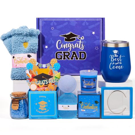 PRICES MAY VARY. 2024 Graduation Gifts for Her: Celebrate her graduation with our 2024 Graduation Gift Box, perfect for any graduate—college, high school, or beyond. This blue graduations gift box set includes essentials that complement her milestone and support her future journey. Luxury Graduation Basket Gifts for Teen Girls Women: Features a 12oz stainless steel graduation tumbler, a 2.2oz ocean scented candle, ultra-soft graduation socks, a pop-up graduation card, a symbolic graduation brace College Graduation Gift Basket, Luxury Graduation, College Basket, Graduation Basket, Spa Self Care, Graduation Gift Basket, Graduation Tumbler, Self Care Gifts, Graduate College