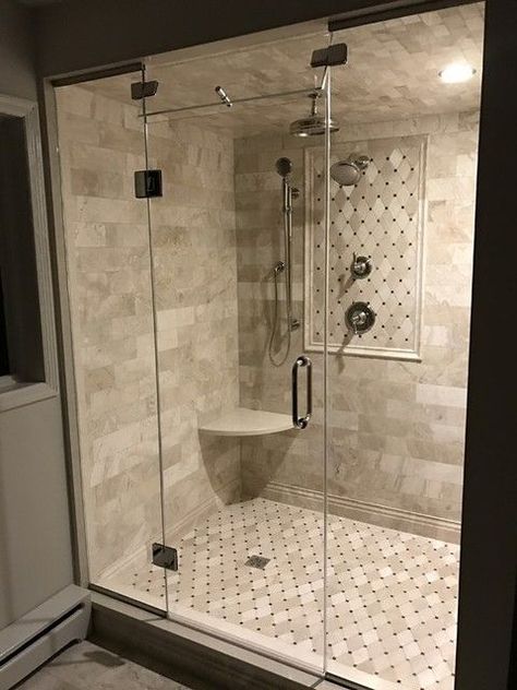 Brown Shower Tile, Stone Tile Backsplash Kitchen, Beige Bathroom Tile Ideas, Beige Bathroom Tile, Suite Ideas, Small Bathroom With Shower, Shower Tile Ideas, Modern Bathroom Tile, Bathroom Farmhouse Style