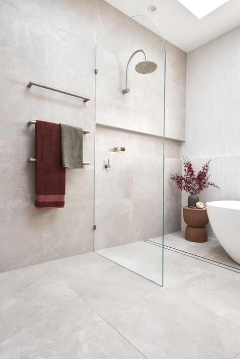 The Block 2022 Week 1 Bathroom Reveal - Making your Home Beautiful The Block 2022, Coastal Bathrooms, Main Bathroom, Bathroom Wall Tile, Rooms Reveal, Bathroom Inspo, Family Bathroom, Elegant Bathroom, Bathroom Renos