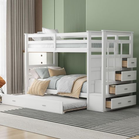 PRICES MAY VARY. 👉【Standard Twin Over Twin Bunk Beds】- Overall Dimensions: 95.7"L x 43.1"W x 61.4"H, Suit for Family with more than 1 Kid or Occasional Visit of Relatives or Friends; This bunk bed is designed with a clean silhouette and a hue of elegance. It suits all styles of home decoration, and completes the look of any bedroom. 👉【Rugged Wooden Frame】Quality tested sturdy wooden construction features solid support, made of high-quality solid wood and MDF. Strong Support for Kids, and Teens Stairway Bunk Beds, Bed Twin Size, Storage Staircase, Wood Bunk Bed, Solid Wood Bunk Beds, Twin Trundle Bed, Twin Over Twin Bunk Bed, Twin Trundle, Wood Bunk Beds