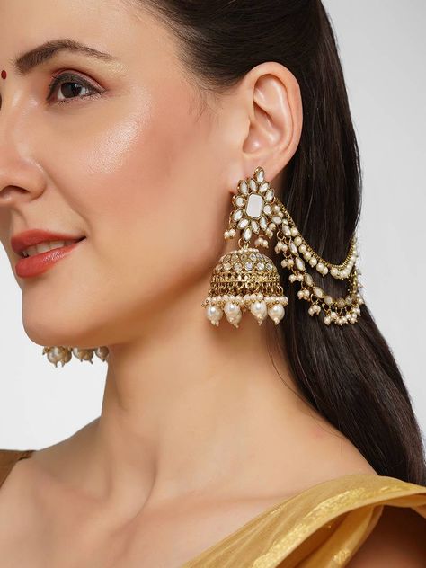 #jhumka designs #jhumka aesthetic #jhumka earrings jhumka designs #gold jhumka snap #jhumka earrings #gold jhumka captions for instagram Earrings With Hair Chain, Kaan Chain, Valentine Gift For Girlfriend, Earrings With Chain, Valentine Gifts For Girls, Hair Chain, Anarkali Lehenga, Copper Gifts, Hair Chains