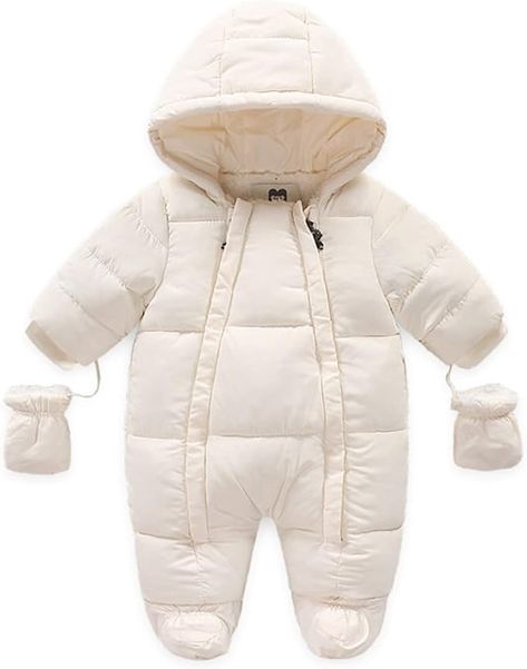 CUATINTUO Baby Kids Boys Girls Snowsuit Romper Fleece Lined Outwear Winter Warm Outfit with Gloves Outfit With Gloves, Winter Warm Outfits, Warm Outfit, Winter Romper, Baby Girl Clothes Winter, Winter Outfits Warm, Unisex Onesies, Winter Outwear