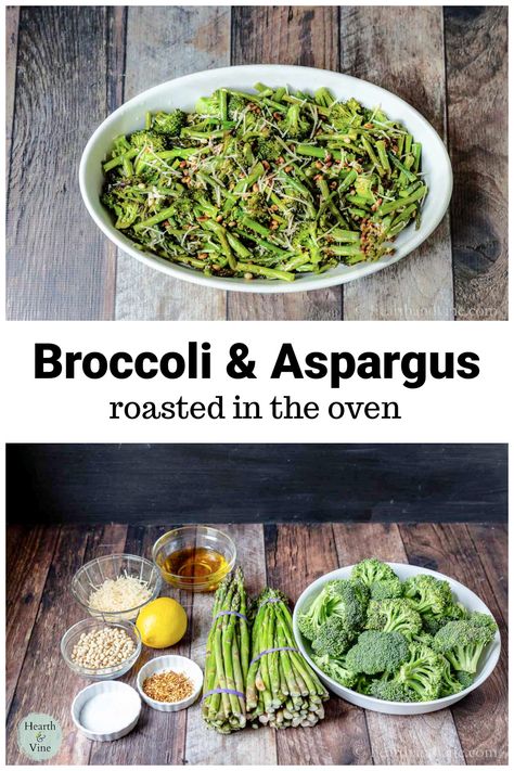 This recipe of roasting asparagus and broccoli in the oven is perfect for bringing to the party or as a side for any day of the week family dinner. Roasted Broccoli And Asparagus Recipes, Broccoli And Asparagus In Oven, Roasted Broccoli And Asparagus, Broccolini And Asparagus Recipe, Asparagus And Broccoli Recipes, Broccoli Asparagus Recipes, Oven Cooked Asparagus, Healthy Asparagus Recipes, Broccoli In The Oven