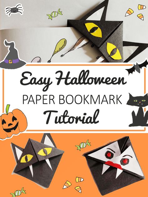 Create Your Own Bookmark, Origami Halloween, Halloween Bookmarks, Bookmark Tutorial, Halloween Origami, Classroom Halloween Party, Library Crafts, Halloween Paper Crafts, Dyi Gifts