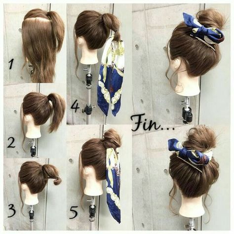 Tie A Scarf, Top Bun, Hair Scarf Styles, Head Scarves, A Ponytail, Hair Arrange, Peinados Fáciles Para Cabello Corto, Christina Aguilera, Pixie Cuts