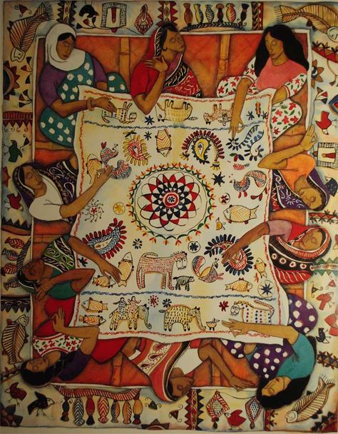 Bengali Art, Kantha Embroidery, Embroidered Quilts, Indian Folk Art, Kantha Work, Indian Textiles, Indian Embroidery, Vintage Kantha, Folk Art Painting