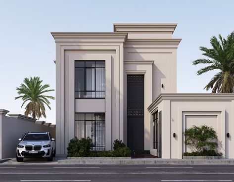 Small Neoclassical House Exterior, New Classic Elevation Villa, Neoclassical Townhouse, Classical House Exterior, Modern Elevation Designs For House, New Classic Villa Exterior Design, Neo Classic Villa Exterior, Modern Classic House Design Exterior, New Classic Exterior