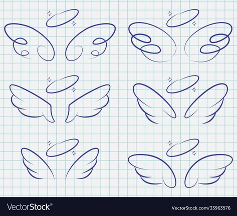 How To Draw Angel Wings Easy, Angel Wings Cartoon, Angel Wings Easy, Angel Wings With Halo, Cute Angel Wings, Halo Drawings, Angel Wings Drawing, Stocking Ideas, Sketch Icon