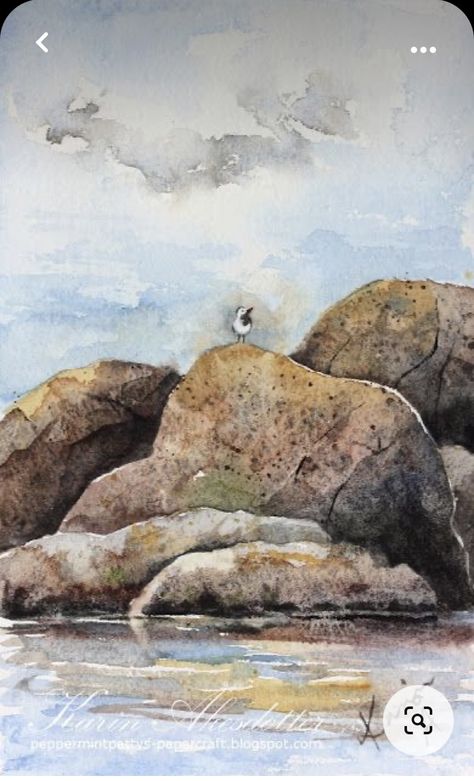 Watercolor Rocks Stones, Watercolour Rocks, Watercolor Stones, Watercolor Rocks, Landscape Rocks, Landscape Painting Watercolor, Drawing Rocks, Sea Drawing, Landscape Painting Tutorial