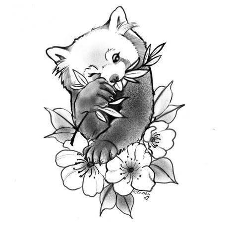 Red Panda Drawing Sketch, Red Panda Tattoo, Panda Sketch, Tattoo Sketchbook, Panda Tattoo, Panda Drawing, Panda Panda, Vine Tattoos, Red Pandas