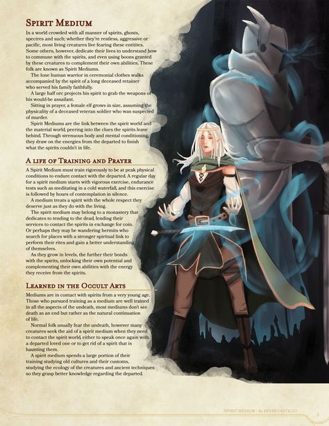 DnD 5e Homebrew — Spirit Medium Class by Kexxar Fantasy Gods, Gods Art, Spirit Medium, D D Classes, Dnd Classes, Dnd Races, Dungeons And Dragons 5e, Dungeons And Dragons Classes, Dnd 5e Homebrew