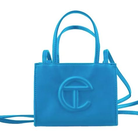 Cyan Blue Telfar Shopping Bag - Small Telfar Shopping Bag, Branded Shopping Bags, Telfar Bag, Body Straps, Harrods London, Handbag Essentials, Girly Bags, Cyan Blue, Luxury Lifestyle Dreams