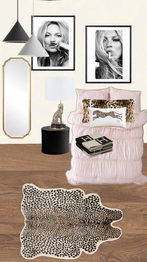 Black Chic Room Decor, Light Pink And Cheetah Bedroom, Cheetah Room, Cheetah Bedroom, Chic Bedroom Decor, College Apartment, Cute Poster, Room Inspiration Bedroom, Dream Bedroom