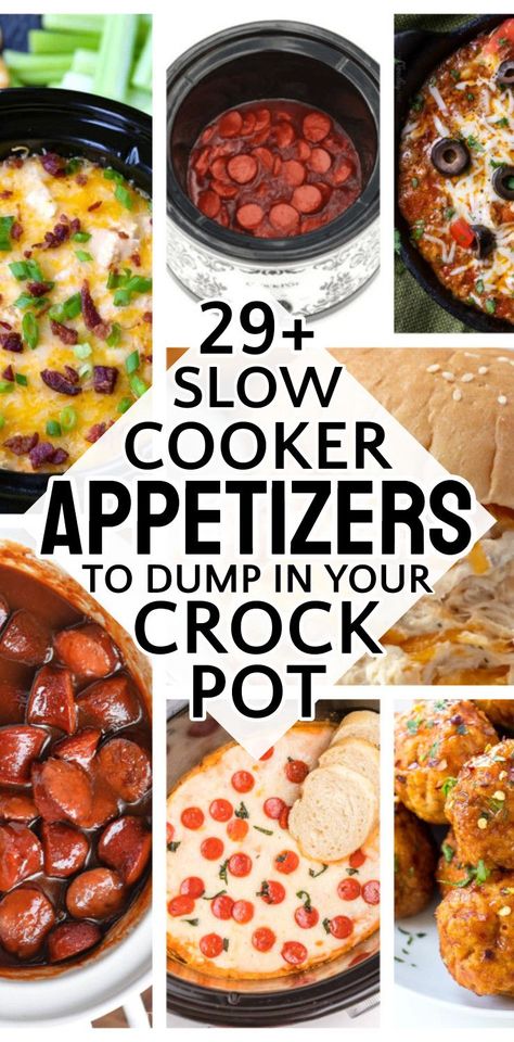 Hooray for simple crockpot dump appetizers! Super cheap easy recipes to feed a crowd on a budget! I'm totally making these for pre-dinner nibbles on Thanksgiving AND at our Christmas cocktail parties! How To Keep Dips Cold At A Party, Appetizer Recipes Potluck, Easy Party Food Ideas For A Crowd, Triple Slow Cooker Recipes Ideas, Crockpot Horderves Appetizers, Appetizers For Work Party, Filling Appetizers For Party Easy, Healthy Crockpot Appetizers, Vegetarian Crockpot Appetizers