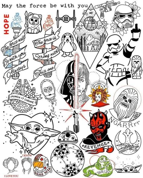 Traditional Stormtrooper Tattoo, Star Wars Filler Tattoo, Tattoo Designs Star Wars, Star Wars Outline Tattoo, Star Wars Flash Sheet, Star Wars Droids Tattoo, Little Star Wars Tattoos, Small Tattoos Star Wars, Cute Star Wars Tattoo