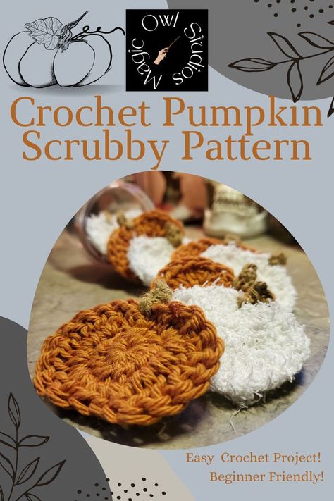 Even the bathroom could use some spooking up this time of year. What better way to do that then to have some pumpkin shaped face scrubbies in a jar? These are super easy to whip up and fit perfectly in your hand. I use them on my face every night and then toss them in the wash so I can use them over and over again. These also make a great gift for someone special. So head on over to Magic Owl Studios, to get the free pattern and join me for the 13 days of Halloween! Sell At Farmers Market, Too Many Pumpkins, Scrubby Pattern, 13 Days Of Halloween, Crochet Scrubbies, Pumpkin Dishes, Face Scrubbies, Ideas To Sell, Crochet Owl