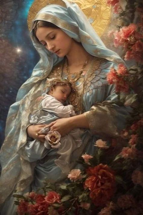 Mother Mary Pictures, Virgin Mary Art, Mother Mary Images, Blessed Mary, Images Of Mary, Jesus Christ Artwork, Religious Pictures, Queen Of Heaven, Jesus And Mary Pictures