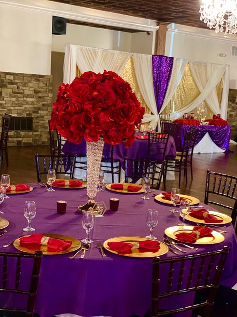 African Traditional Wedding Decoration, Red Quince Theme, Red Purple Wedding, Red Party Themes, Used Wedding Decor, Gold Wedding Decor, Red Party Decorations, Red Gold Wedding, Purple Wedding Centerpieces