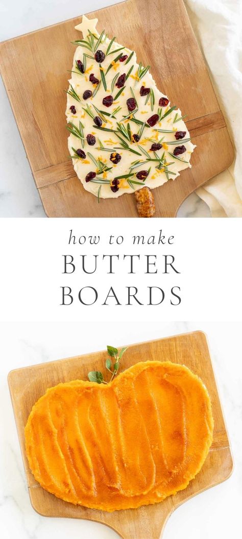 Butter Board Ideas Thanksgiving, Butter Serving Ideas, Butter Board Ideas Fall, Pumpkin Butter Board, Christmas Butter Board Ideas, Butter Board Thanksgiving, Halloween Butter Board, Thanksgiving Buttercream Board, Butter Boards Recipes