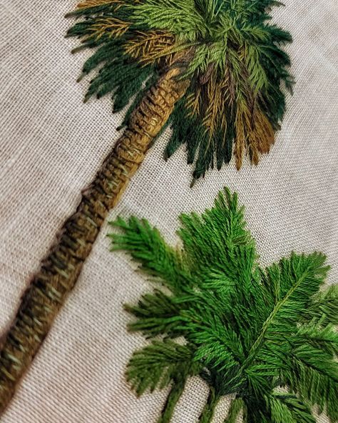 Coconut Tree Embroidery, Tropical Flowers Embroidery, Jungle Embroidery, Tropical Embroidery, Palm Tree Embroidery, Clothes Embroidery Diy, Simple Hand Embroidery Patterns, Embroidery Hoop Wall Art, Embroidery Lessons