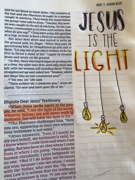 Bible Notes John, Jesus Is The Light, Bible Highlighting, John 8 12, John 10 10, John 8, Journal Notes, Bible Doodling, Bible Journal Notes