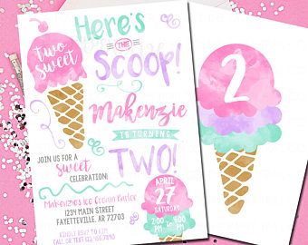 Ice Cream Birthday Party Theme, Ice Cream Invitation, 2nd Birthday Party For Girl, Ice Cream Birthday Party, Here's The Scoop, Sweet Birthday, Ice Cream Birthday, Summer Birthday, Ice Cream Party