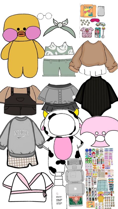 ropa y Pato de ppel para imprimir Lion Wallpaper Iphone, Duck Dress, Duck House, Cute Easy Doodles, Lion Wallpaper, Kawaii Christmas, Paper Doll Template, Paper Animals, Selfie Ideas Instagram