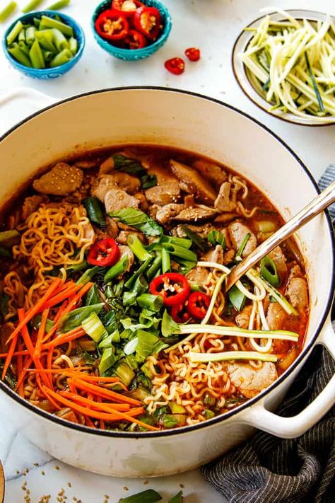 Pork Loin Ramen Recipe, Pork Chop Ramen Noodle Recipes, Asian Pork Noodle Soup, Pork Noodles Recipe Soup, Steak Ramen Noodle Recipes Soup, Pork Ramen Recipes Authentic, Ramen Noodle Recipes With Pork, Beef Ramen Soup Recipes Easy, Ramen Noodle Chicken Soup