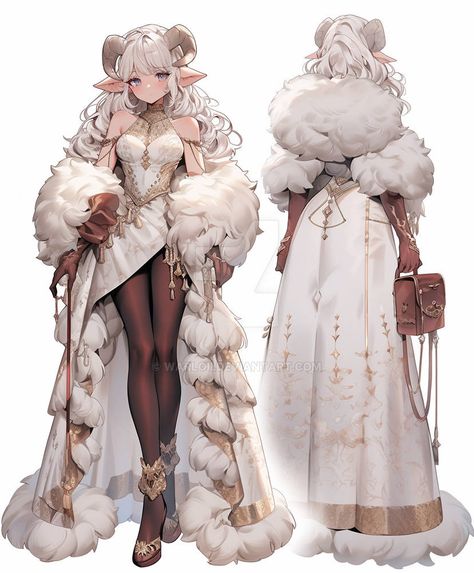 Sheep Humanoid, Sheep Girl Character Design, Snow Character Design, Sheep Character Design, Winter Character Design, Sheep Oc, Sheep Girl, Clothing Design Sketches, 영감을 주는 캐릭터