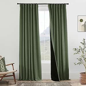 Sound Proof Curtains, Olive Green Curtains, Textured Window Treatments, Black Out Curtains, Extra Long Curtains, Blackout Window Treatments, Elegant Draperies, Window Curtains Bedroom, Linen Curtain Panels