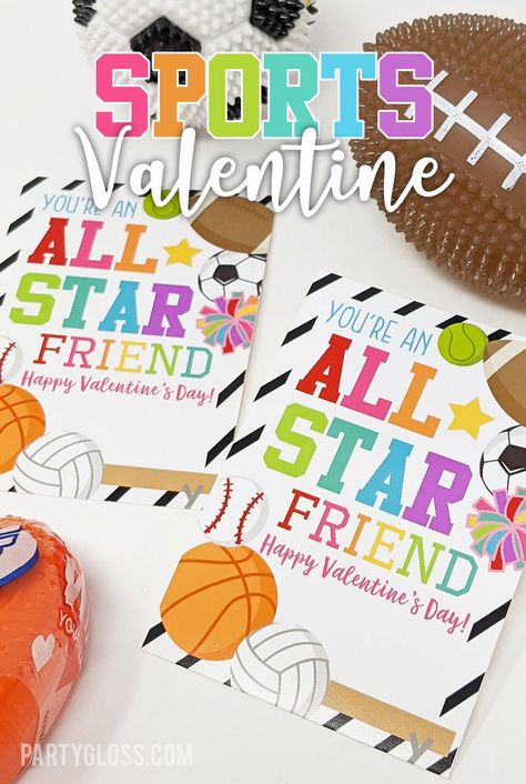 Girl Sports Valentine's Day Printable Sports Valentine | Etsy Bubble Valentines, Printable Sports, Friends Valentines Day, Candy Bar Labels, Class Valentines, Friends Valentines, Valentine Tags, Girls Valentines, Simple Valentine