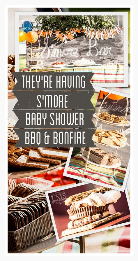 S'More Theme Baby Shower BBQ and Bonfire www.BrightGreenDoor.com Bonfire Gender Reveal, Baby Bbq, Barbecue Baby Shower, Baby Shower Cupcakes For Girls, Bon Fire, Baby Q Shower, Man Shower, Surprise Baby Shower, Baby Bash