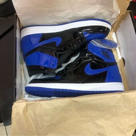 J1s Shoes, Jordan 1s Royal Blue, Royal Blue Shoes Sneakers, Blue Jordans 1, Dark Blue Jordans, Royal Blue Jordans, Black And Blue Shoes, Jordan 1 Patent, Jordan 1 Royal Blue